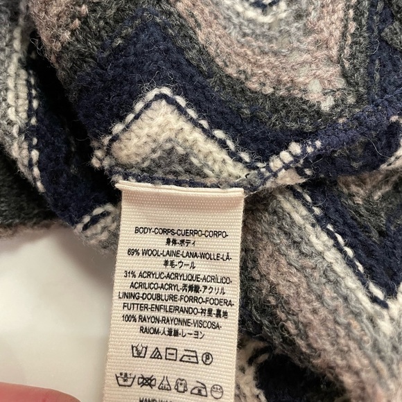 Retro Revival Boho Dress Wool Coastal 70s Chevron XS Navy Blue Free People - Picture 14 of 16